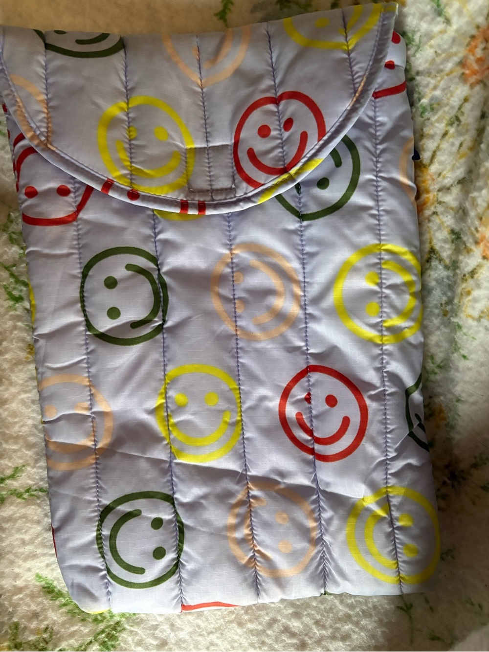 BAGGU Quilted Sleep Sack with Multicolor Smiley Faces - White